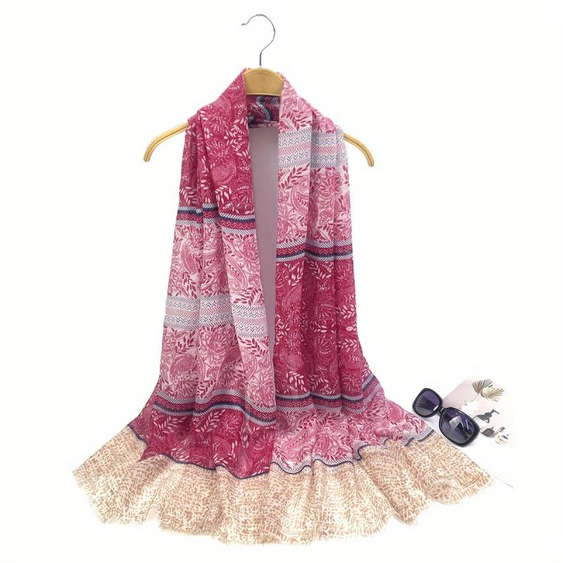Boho Paisley Print Scarf Vintage Frayed Edge Shawl