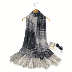 Boho Paisley Print Scarf Vintage Frayed Edge Shawl