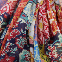 Geometric Flower Print Scarf Vintage Block Tassel Shawl Boho Windproof Head Wrap
