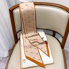 Pony Head Print Long Silk Scarf Ribbon Neck Scarf