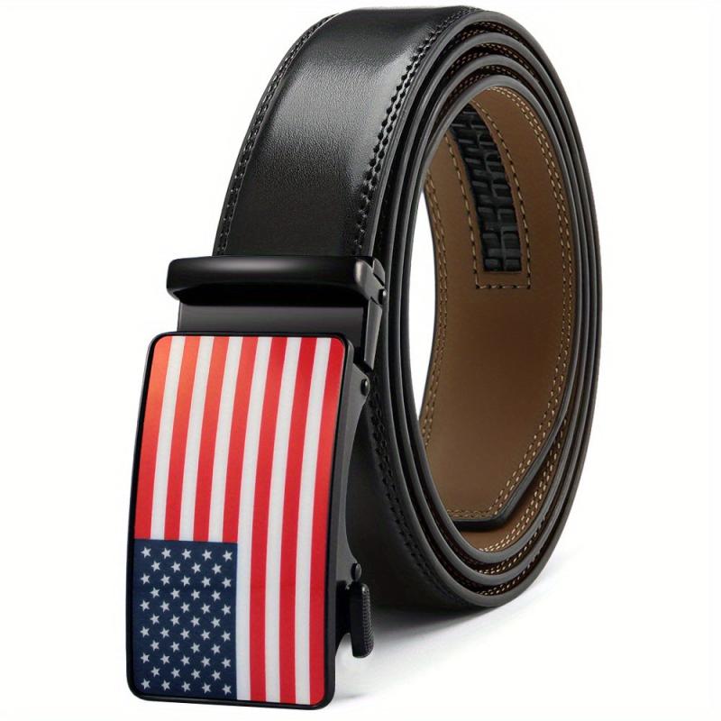 Men's Ratchet Dress Belt 91-116 Leather Jeans Belt Clip Slot Sliding Buckle