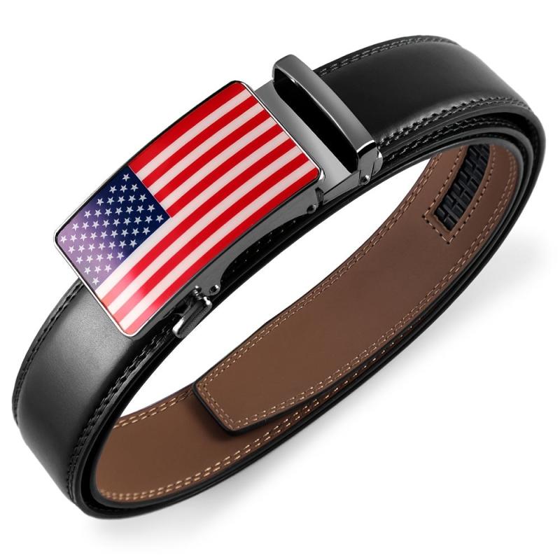 Men's Ratchet Dress Belt 91-116 Leather Jeans Belt Clip Slot Sliding Buckle