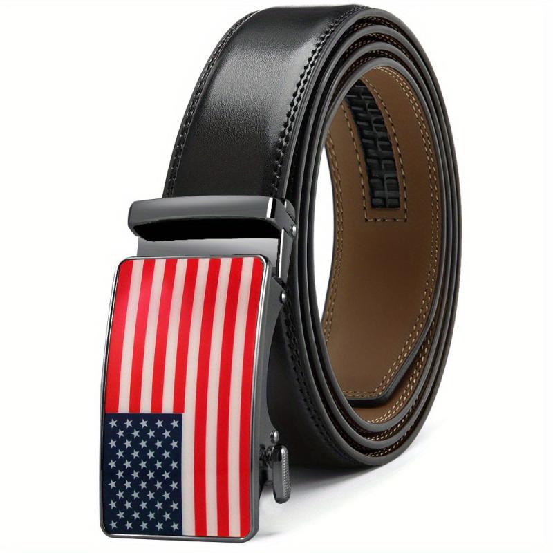 Men's Ratchet Dress Belt 91-116 Leather Jeans Belt Clip Slot Sliding Buckle