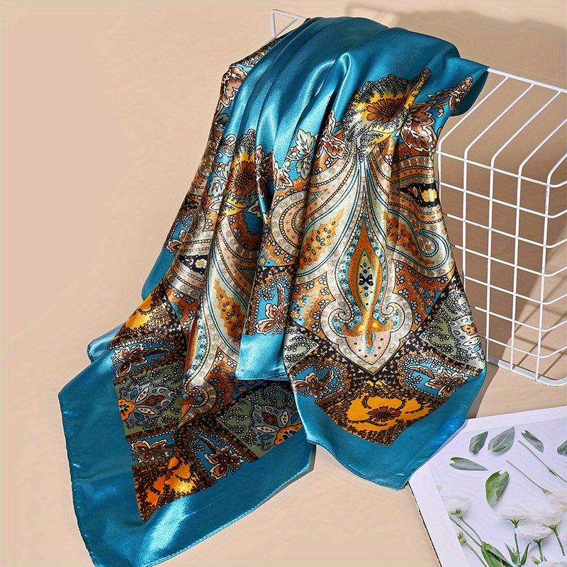 Paisley Print Satin Shawl Silk Square Scarf Bandana