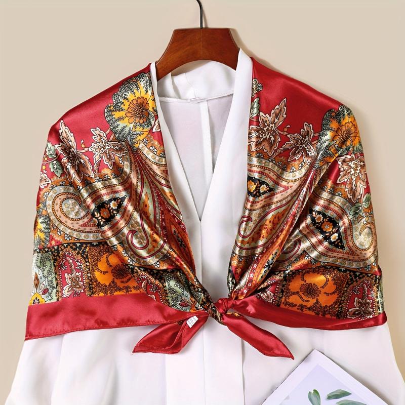 Paisley Print Satin Shawl Silk Square Scarf Bandana