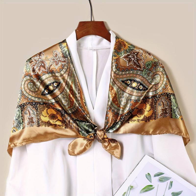 Paisley Print Satin Shawl Silk Square Scarf Bandana