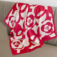 Camellia Print Square Scarf Satin Bandana Casual Shawl