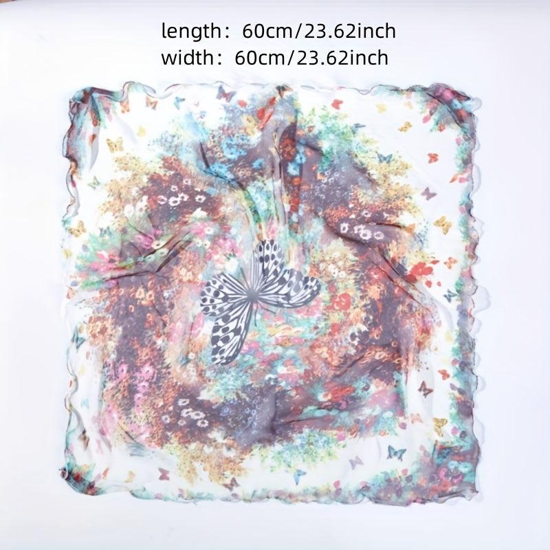 Butterfly Print Boho Georgette Scarf Vintage Silk Shawl