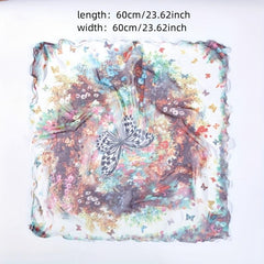 Butterfly Print Boho Georgette Scarf Vintage Silk Shawl