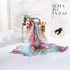 Butterfly Print Boho Georgette Scarf Vintage Silk Shawl