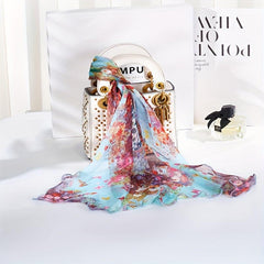 Butterfly Print Boho Georgette Scarf Vintage Silk Shawl