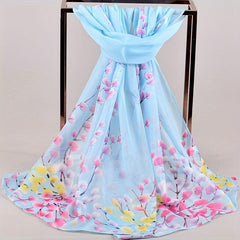 Leaf Print Chiffon Scarf Breathable Shawl Women Outdoor Head Wrap