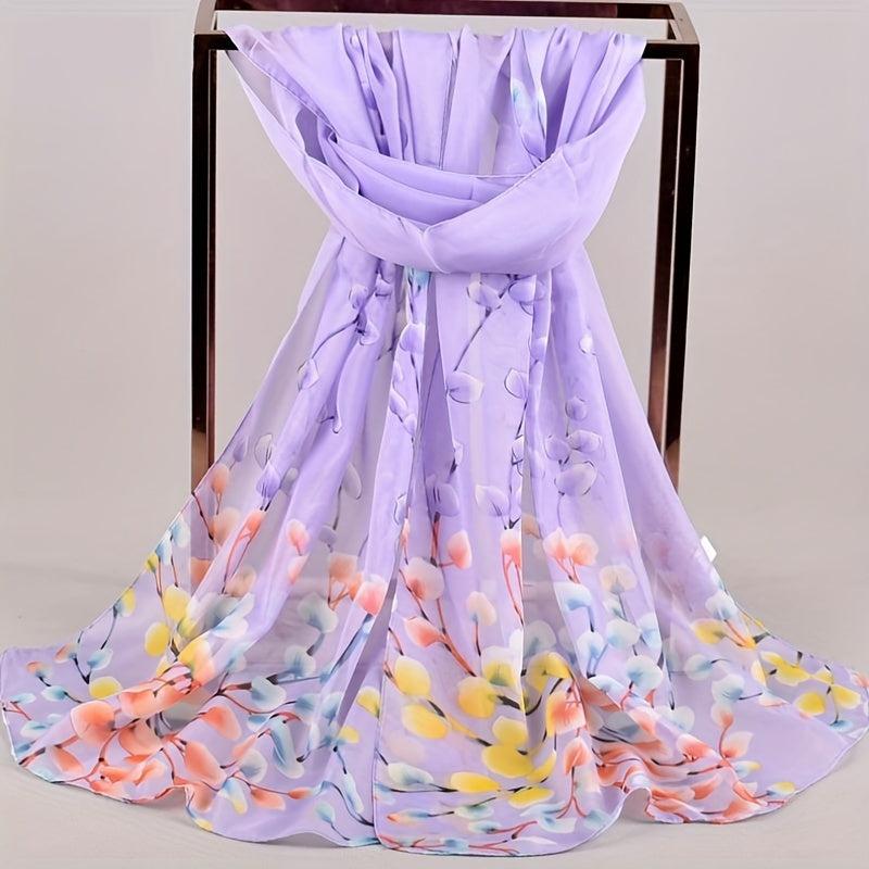 Leaf Print Chiffon Scarf Breathable Shawl Women Outdoor Head Wrap