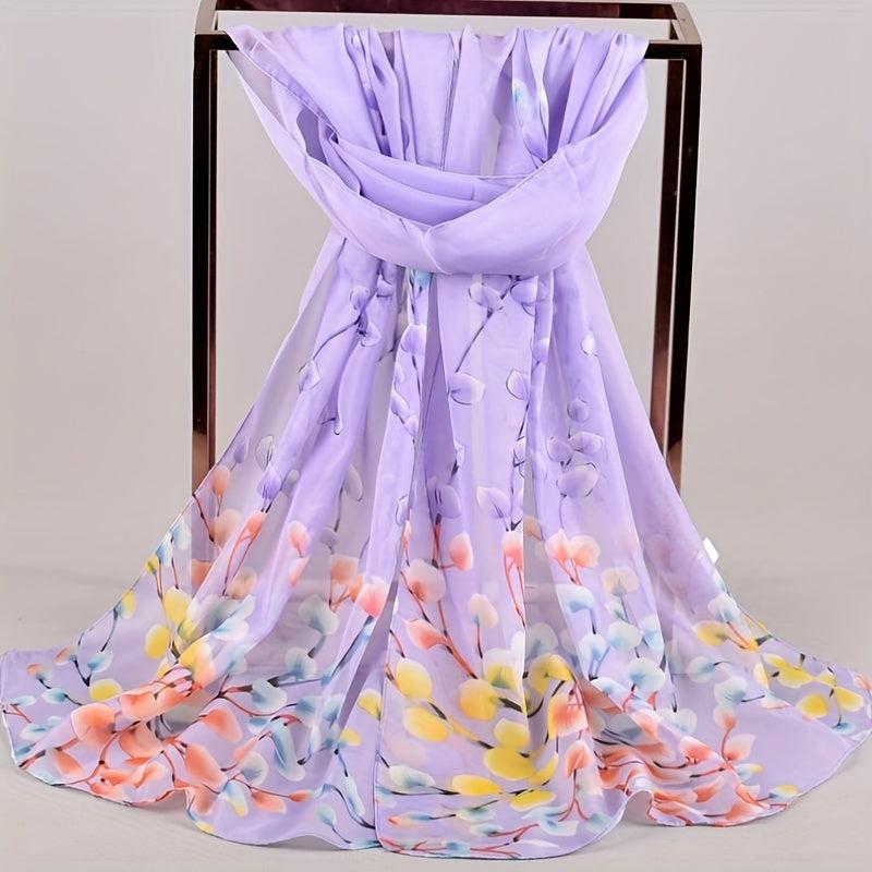 Leaf Print Chiffon Scarf Breathable Shawl Women Outdoor Head Wrap