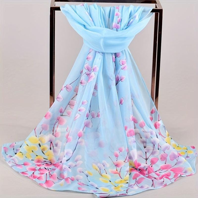Leaf Print Chiffon Scarf Breathable Shawl Women Outdoor Head Wrap