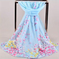 Leaf Print Chiffon Scarf Breathable Shawl Women Outdoor Head Wrap