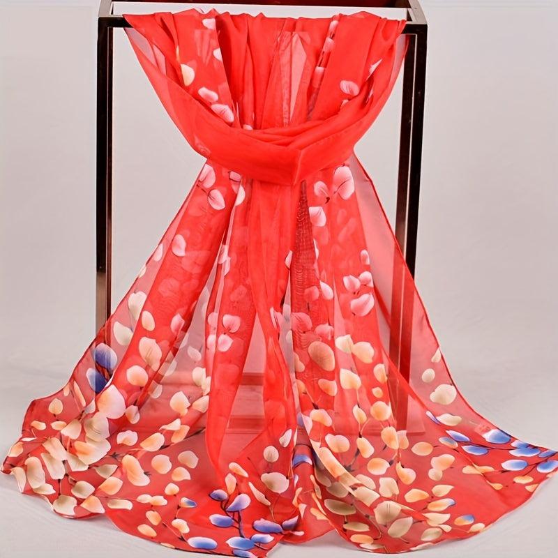 Leaf Print Chiffon Scarf Breathable Shawl Women Outdoor Head Wrap