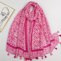 Floral Tassel Scarf Solid Shawl Casual Head Wrap