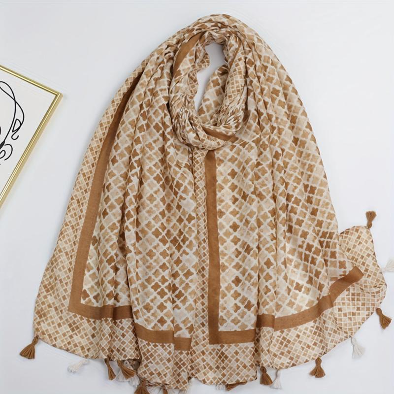 Floral Tassel Scarf Solid Shawl Casual Head Wrap