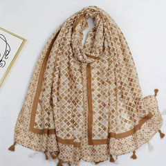 Floral Tassel Scarf Solid Shawl Casual Head Wrap