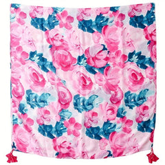 Pink Flower Print Scarf Tassel Shawl Casual Head Wrap Women Sunscreen