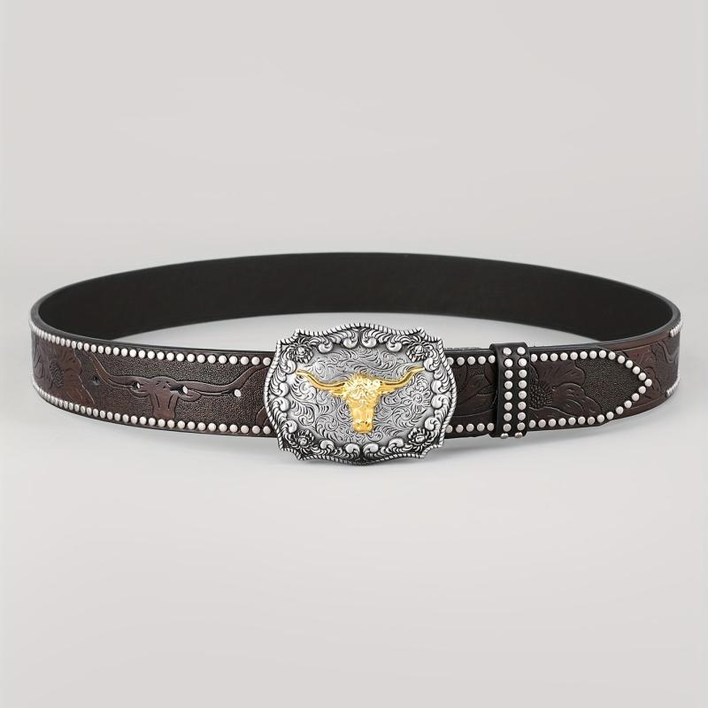 Cattle Head Pattern Western Cowboy Leather Belt
