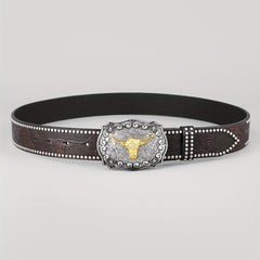 Cattle Head Pattern Western Cowboy Leather Belt