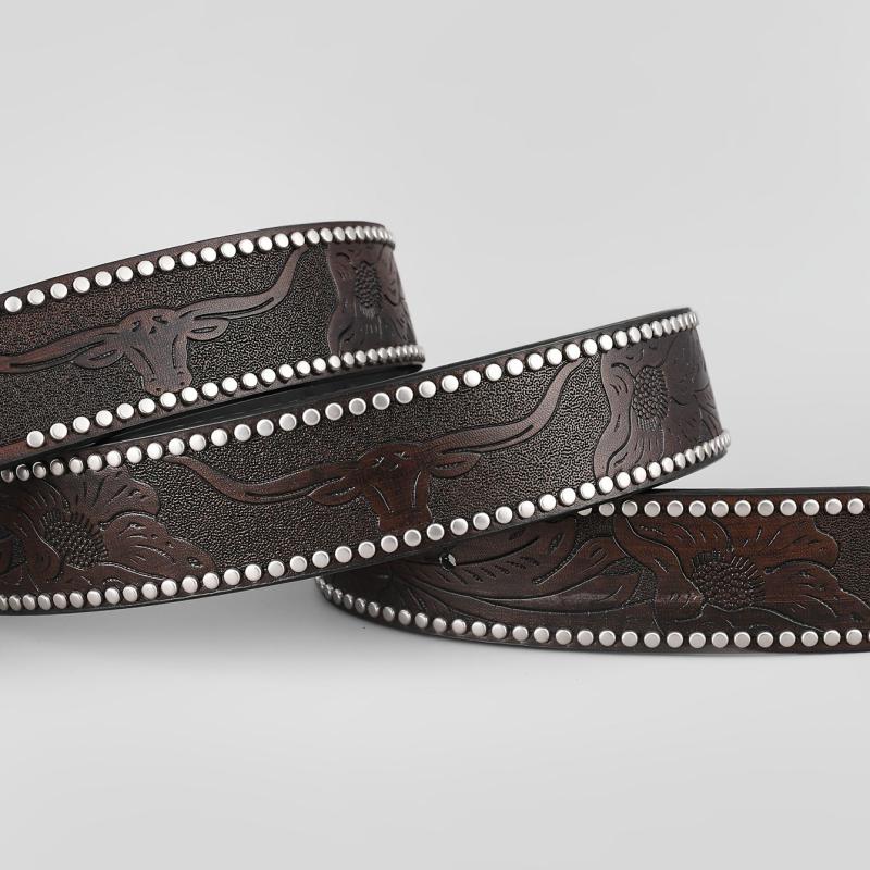 Cattle Head Pattern Western Cowboy Leather Belt