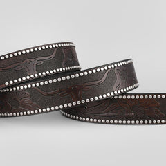 Cattle Head Pattern Western Cowboy Leather Belt