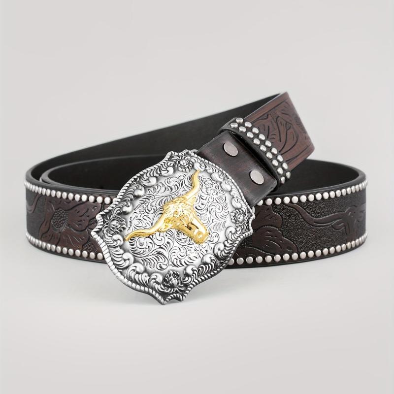 Cattle Head Pattern Western Cowboy Leather Belt