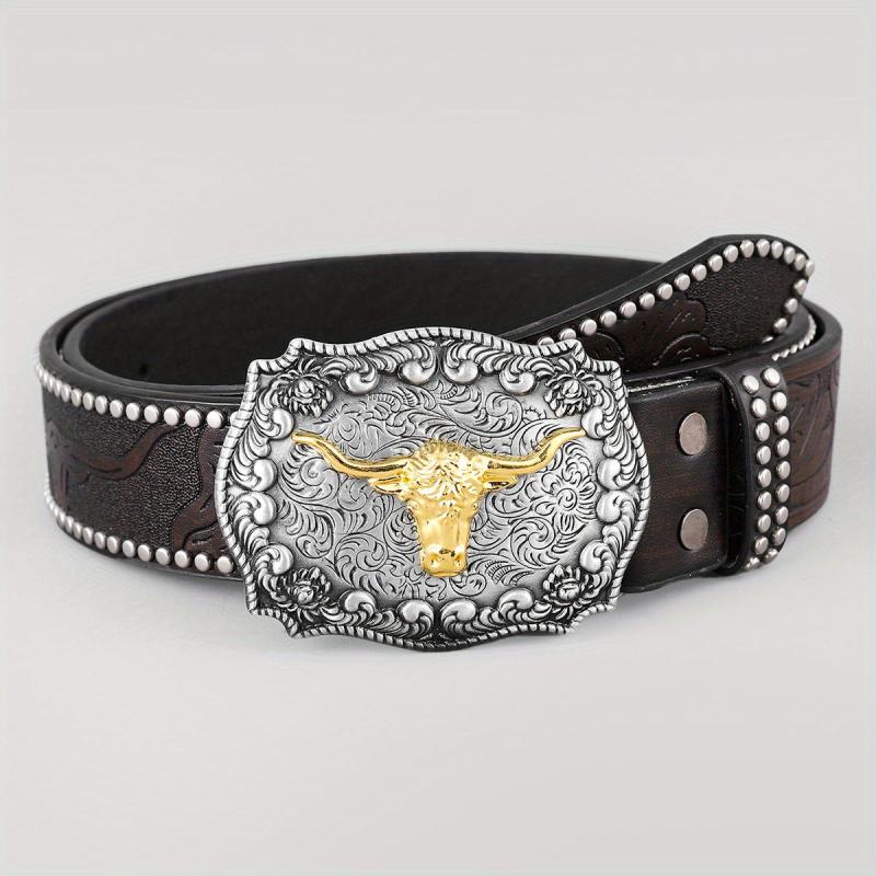 Cattle Head Pattern Western Cowboy Leather Belt