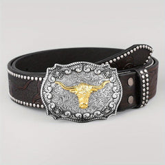 Cattle Head Pattern Western Cowboy Leather Belt