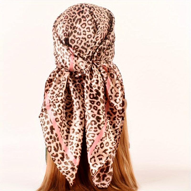 Leopard Print Square Scarf Classic Shawl Women Silk Head Wrap Vintage