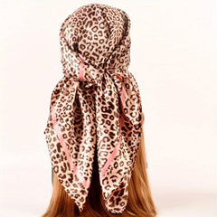 Leopard Print Square Scarf Classic Shawl Women Silk Head Wrap Vintage
