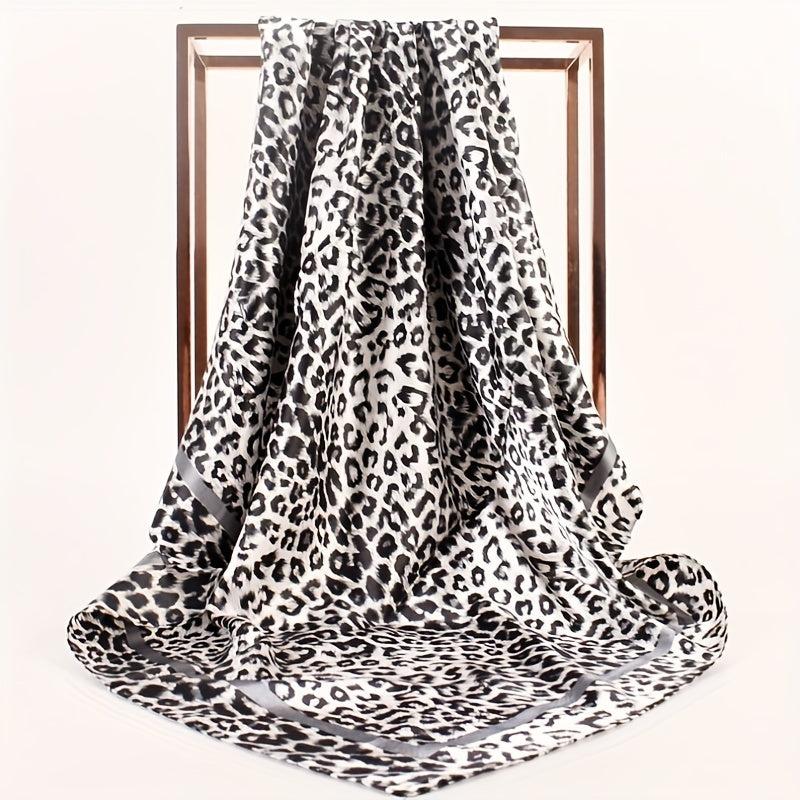 Leopard Print Square Scarf Classic Shawl Women Silk Head Wrap Vintage
