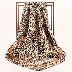 Leopard Print Square Scarf Classic Shawl Women Silk Head Wrap Vintage