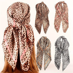 Leopard Print Square Scarf Classic Shawl Women Silk Head Wrap Vintage