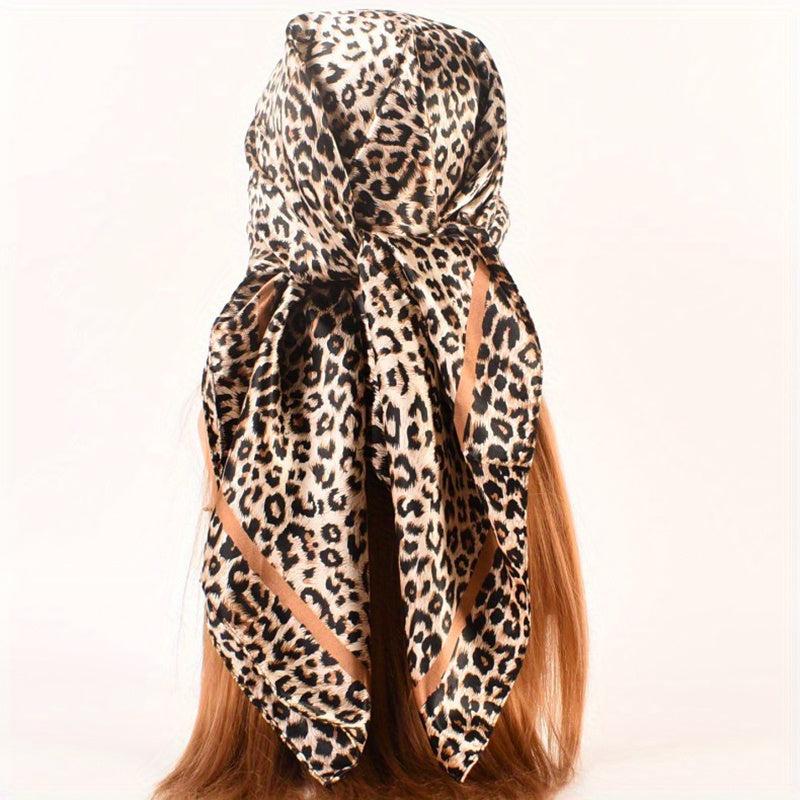 Leopard Print Square Scarf Classic Shawl Women Silk Head Wrap Vintage