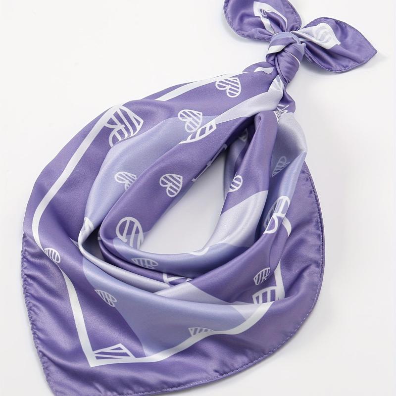 Heart Print Purple Striped Bandana Casual Square Scarf Neckerchief Women