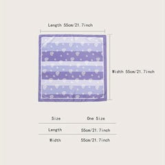 Heart Print Purple Striped Bandana Casual Square Scarf Neckerchief Women