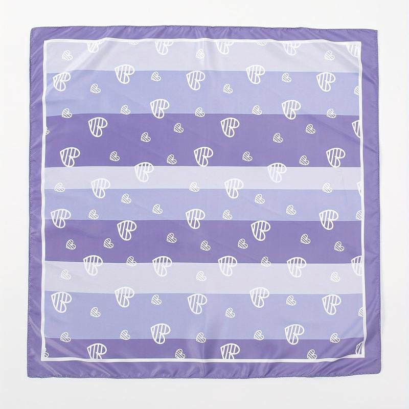 Heart Print Purple Striped Bandana Casual Square Scarf Neckerchief Women