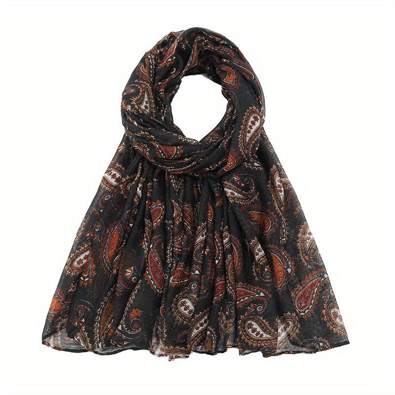 Paisley Print Voile Scarf Vintage Solid Shawl Windproof Head Wrap Women
