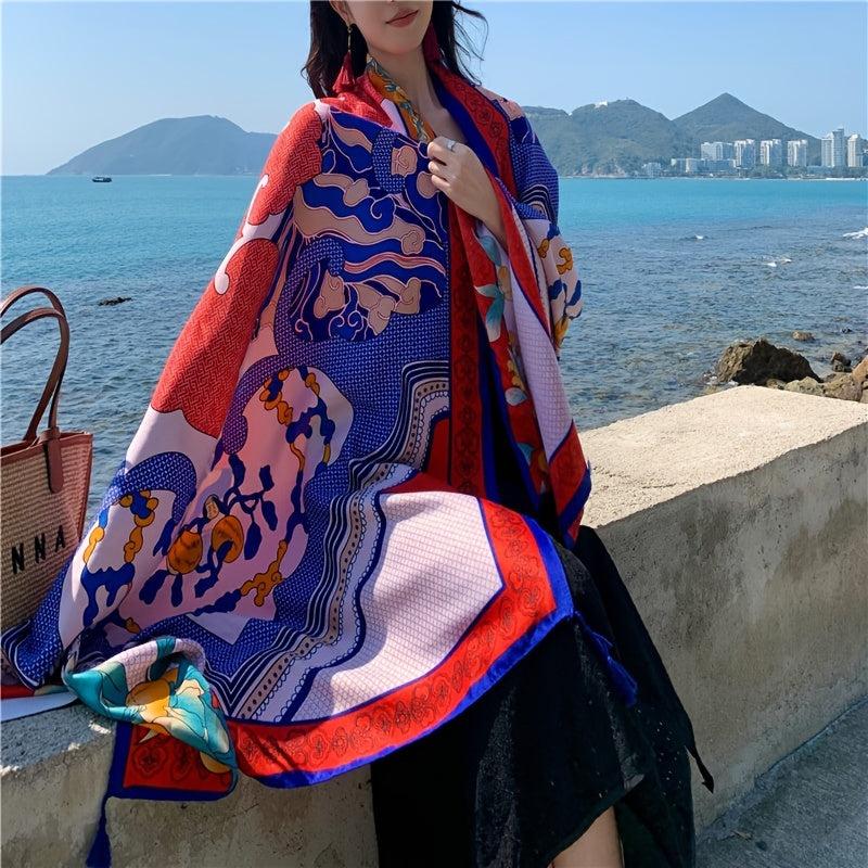 Boho Large Scarf Vintage Print Shawl Windproof Head Wrap