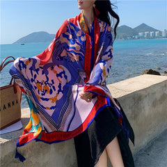 Boho Large Scarf Vintage Print Shawl Windproof Head Wrap