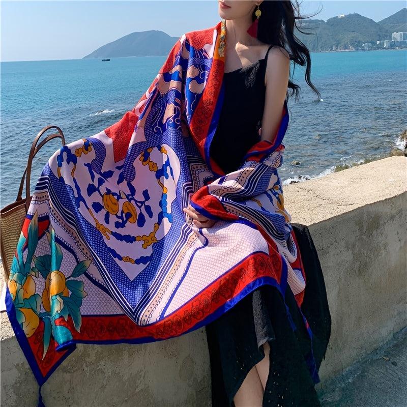 Boho Large Scarf Vintage Print Shawl Windproof Head Wrap