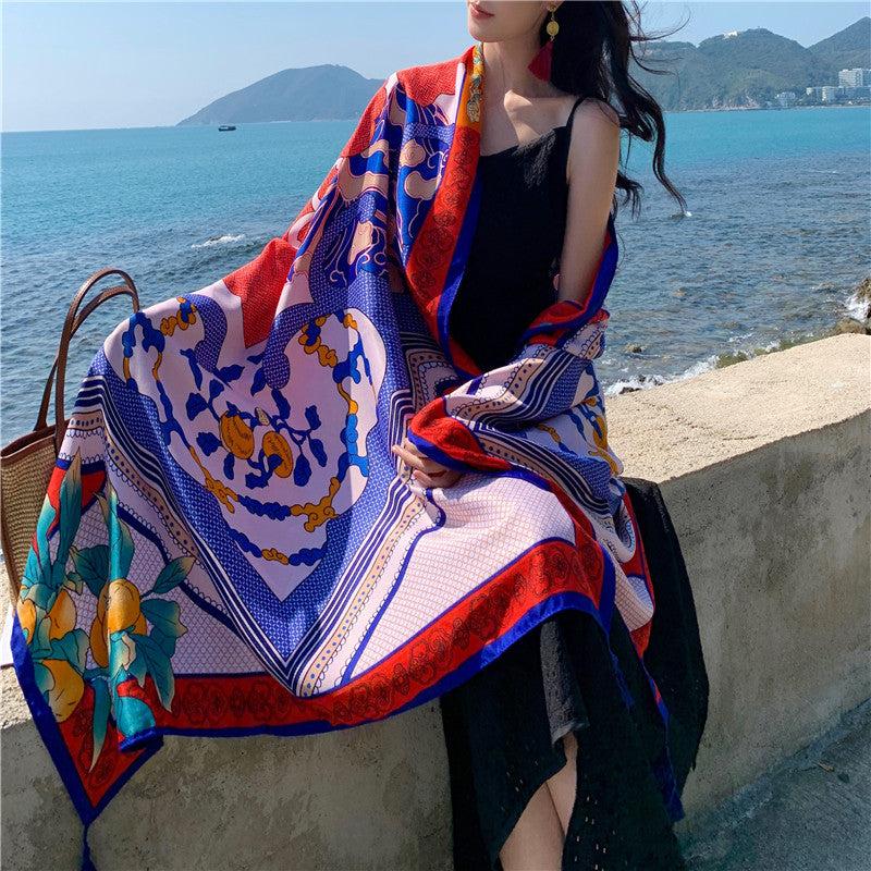 Boho Large Scarf Vintage Print Shawl Windproof Head Wrap