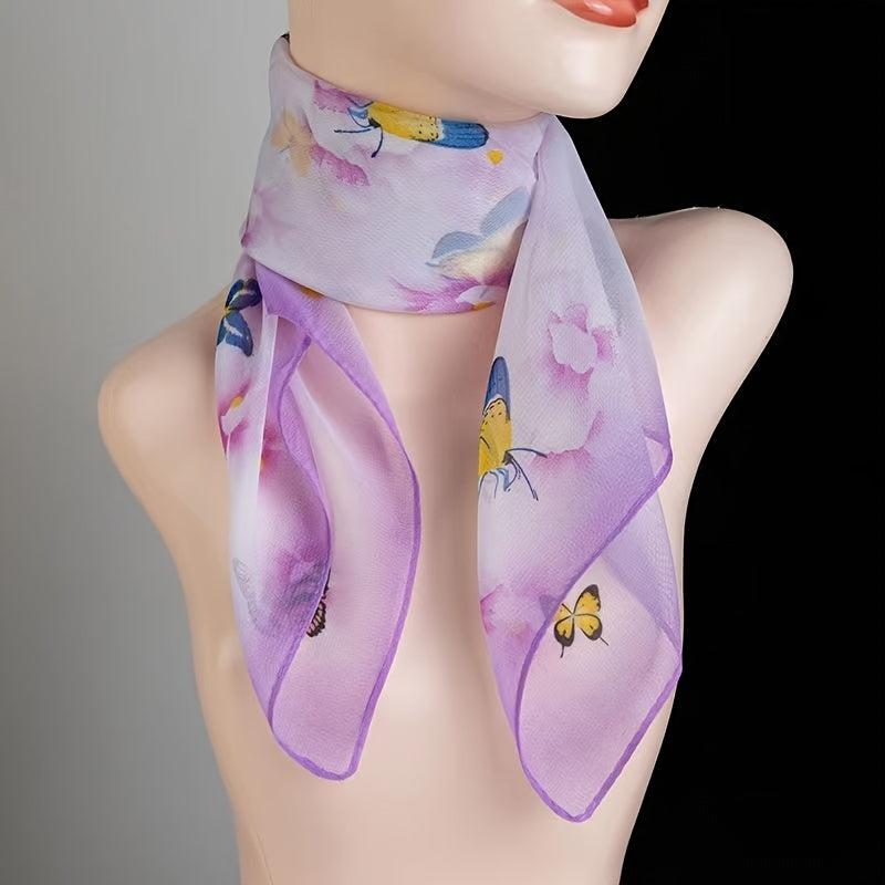 Chiffon Scarf Butterfly Flower Tree Print Neckerchief Women Face Mask