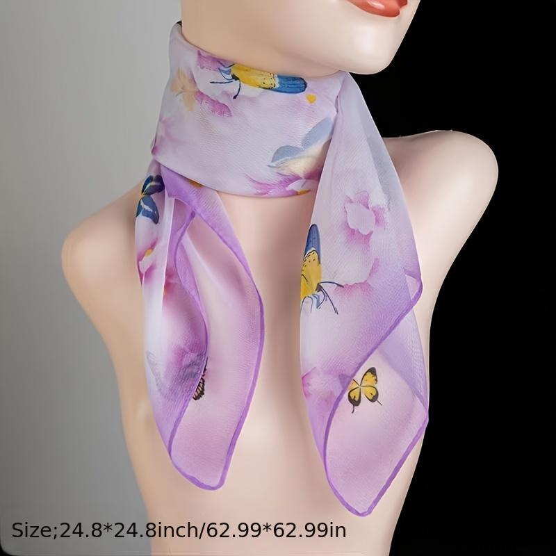 Chiffon Scarf Butterfly Flower Tree Print Neckerchief Women Face Mask