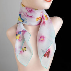 Chiffon Scarf Butterfly Flower Tree Print Neckerchief Women Face Mask