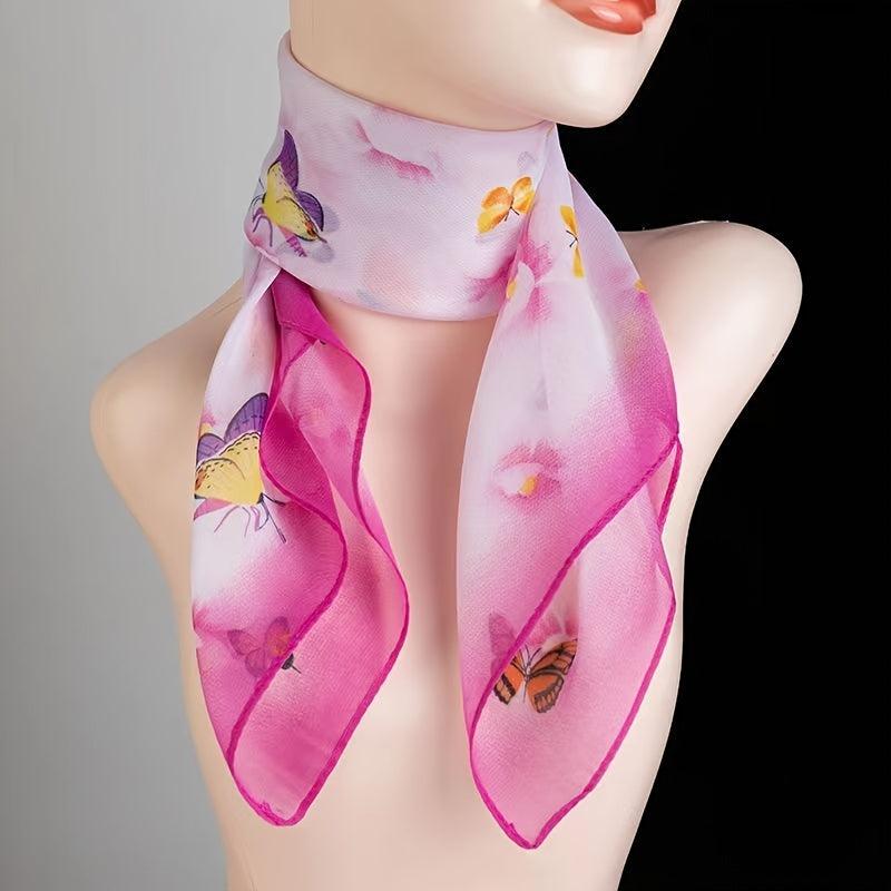 Chiffon Scarf Butterfly Flower Tree Print Neckerchief Women Face Mask